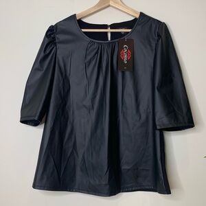 Cocomo | NWT Black Faux Leather Round Neck Boxy Moto Top Blouse M